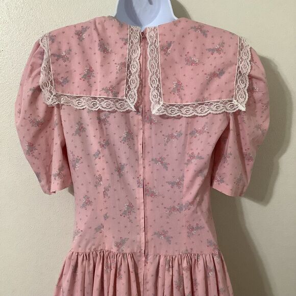 Vintage Handmade Pink Floral Western Country Lace Up Cottagecore Fairy Dress M - Picture 5 of 8